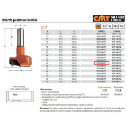 317.260.11 CMT grąžtas PU.HW D 26 L 57,5 S 10x26 RH BOX, trumpas.