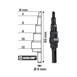 48899302 MILWAUKEE STAGE grąžtas 4-12 /2 mm (5 - STAGE : 4,6,8,10,12 mm).