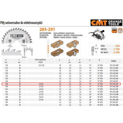 291.160.24H CMT HM pjūklas 160x20x2,2/1,6 Z 24, skirtas pjaustyti į ilgį ir pertvarkyti