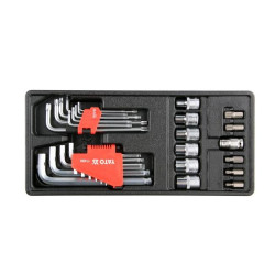 YT-55451 YATO HEX KEYS, TORX, TORX SOCKETS SET 31 vnt. SPINTOS ĮDĖKLAS YT-55451