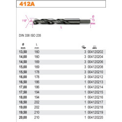 412A-16.5 BETA CYLINDRIC DRILL HSS 16,50mm ...