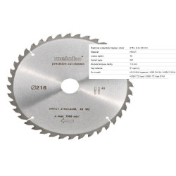 628060000 METABO diskinio pjūklo diskas HW/CT 216x30x40Z 1,8 mm