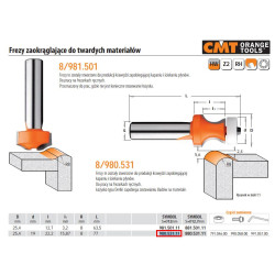 980.531.11 CMT HM R 8D 25.4 I 22.2B 15.87S 12 KIETŲ KILIMĖLIŲ APVALINIMO PJAUSTYTUVAS. + ŁOŻ....