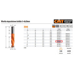 306.080.11 CMT HW NP grąžtas D 8 I 30 L 55,5 S 8x20 RH...