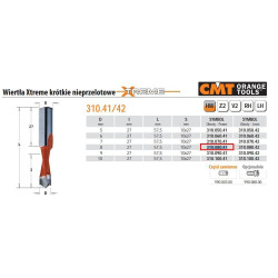 310.080.41 CMT NP HW grąžtas D 8 I 27 L 57,5 S 10x2 7 Trumpas, nerotacinis, XTREME.