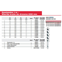 4932373718 MILWAUKEE medinis medžio grąžto lizdas 38 vnt. 8-32 mm x 230 mm.