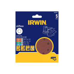IW8083527 IRWIN ABRAZYVINIS DISKAS ATIDARYTAS. 125mm P 60(x1), 80(x1), 120(x2), 180(x1) /5vnt.