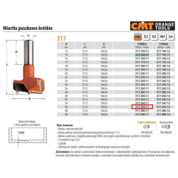 317.350.11 CMT grąžtas PU.HW D 35 L 57,5 S 10x26 RH BOX, trumpas.