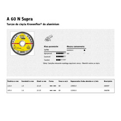 264298 K.M.ALUM.diskas 125mm x 1.0mm x 22.2mm A60N Supra