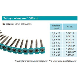 P-04151 savisriegių metalinių varžtų juosta 3,9x35mm /1000vnt.