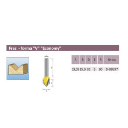 D-09597 Frezos tipas - V 19,05/15,9/6 mm