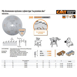 285.696.12M CMT HM Pjūklo diskas 300x30x3,2/2,2 Z 96 Skirtas skersiniams ir išilginio pjovimo pjūviams.