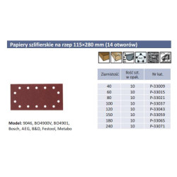 P-33015 SANDLER PAPER 10 vnt. 115 x 280 mm K 60 (14 skylučių)