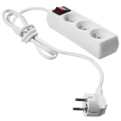 AW24637 AWTOOLS BALTOS spalvos 3 jungčių buitinis jungiklis 5,0 m su įžeminimo jungtimi, kištukiniu lizdu