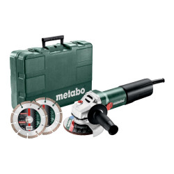 600347510 METABO.KAMPINIS ŠLIFUOKLIS 125 /WEQ 1400-125 1400W ELEKTRONIKA +2 DEIMANTINIAI DISKAI DĖKLAS