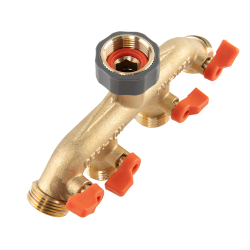 BR-S3034 4 krypčių skirstytuvas GW 3/4" x GZ 3/4" žalvaris su minkštaisiais vožtuvais iš žalvario