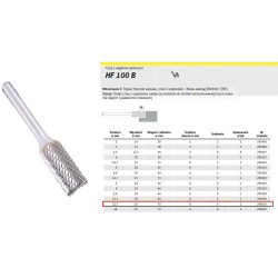 295610 sukepintas karbidas HF 100 B/12,7 mm/610 cilindrinis velenas FI 12,7x25 mm, kotas 6 mm, ZYAS TIPAS