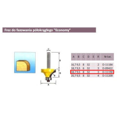 D-11190 Užapvalinimo frezos R 3/8mm ECONOMY