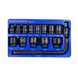 RF-4159MPB "ROCKFORCE SHORT SOCKET" 15vnt. 1/2" 10-32mm / Įdėklas