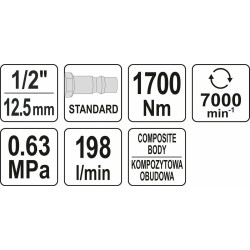 YATO PNEUMATINIS PNEUMATINIS VERŽLIASUKIS 1700Nm 1/2" YT-09544