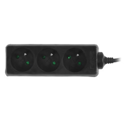 AW24670 "AWTOOLS BLACK" juodos spalvos 3 taškų namų ūkio reikmenų priedas 1,5 m su įžeminimo jungtimi
