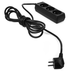AW24670 "AWTOOLS BLACK" juodos spalvos 3 taškų namų ūkio reikmenų priedas 1,5 m su įžeminimo jungtimi