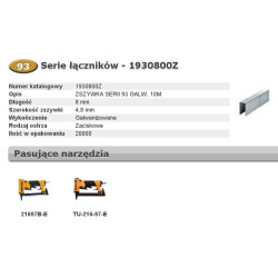 1930800Z BOSTITCH sąvaržėlės 93 8 mm 20M 4,8 mm pločio