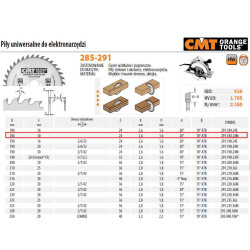 291.184.24M CMT HM pjūklo diskas 184x30x2,6/1,6 Z 24 PJAUTINIAI PAVYZDŽIAI Į DILGUMĄ IR PERSPĖJIMAS