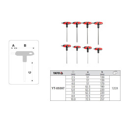 YT-05597 YATO IMBUS/HEX KEYS WITH HANDLE 8 ekv. 2,5/3/4/4/5/6/7/8/10 mm rutuliukas