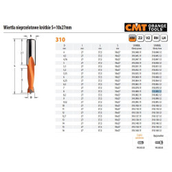 310.080.12 CMT HW grąžtas NP D 8 I 27 L 57 S 10x27 ...