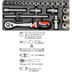 YT-5537 "YATO" STALČIŲ ĮDĖKLŲ 1/2" VERŽLIARAKČIŲ RINKINYS 24 elementai. 5537