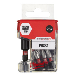 4932479856 MILWAUKEE END PH2 x 25mm/25vnt. ShW + MAGNETINĖ RANKENĖ 60mm