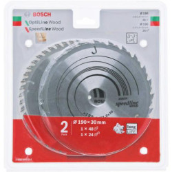 2608644654 BOSCH DWUPAK pjūklas 190x30x48z OPTI.WOOD x2.6/1.6 + SPEED.WOOD 190x30x24z x2.4/1.8%%%