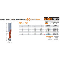 310.100.41 CMT NP HW grąžtas D 10 I 27 L 57,5 S 10x 27 SHORT, NEPROTEKTUOTAS, XTREME...