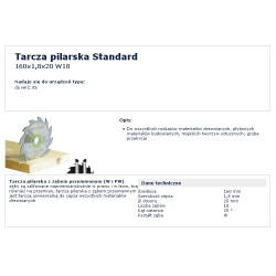 500458 FT.SAW BLADE. 160x1,8x20 W18