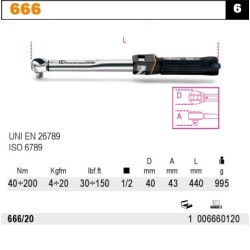 666N-20 BETA 1/2" DINAMOMETRINIS VERŽLIARAKTIS 40-200 Nm /666N/20