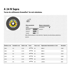 13432 K.Šlifavimo diskas 230 mm x 6,0 mm x 22,2 mm A24N Supra INOX
