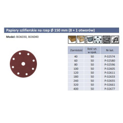 P-32605 šlifavimo diskas 150mm 50vnt. K100 9 SKYLUČIŲ (8+1)